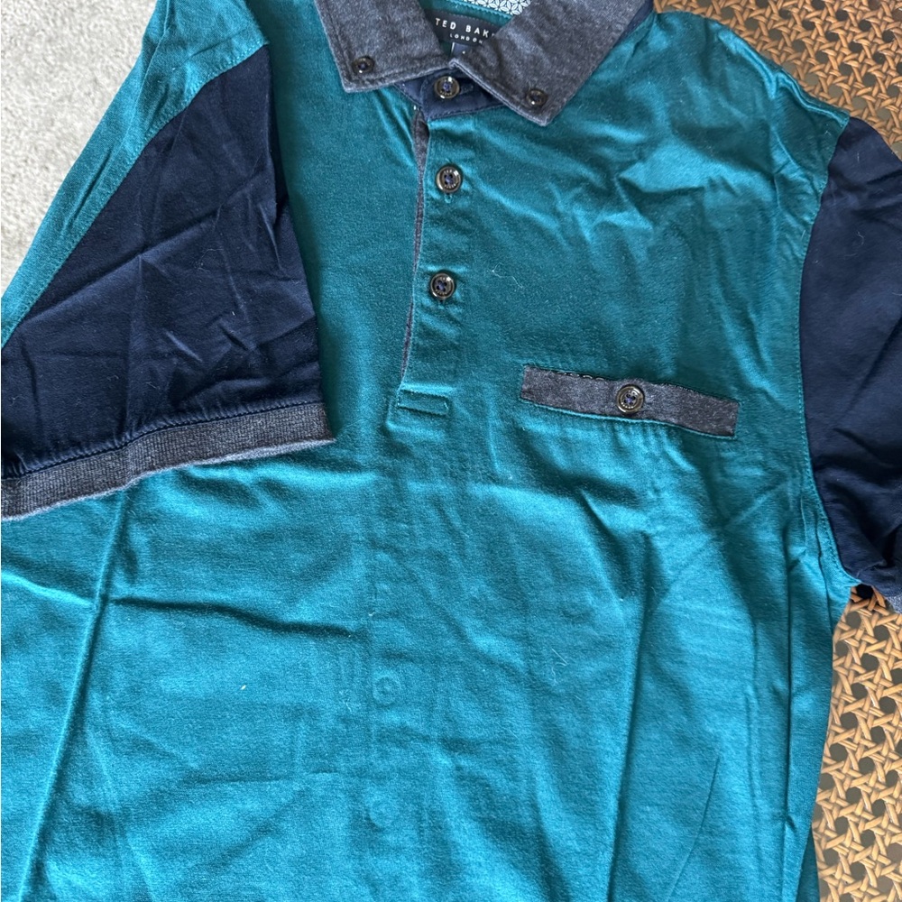 Ted Baker Teal Polo with Navy Sleeves and Contrast Collar - Picture 2 of 2